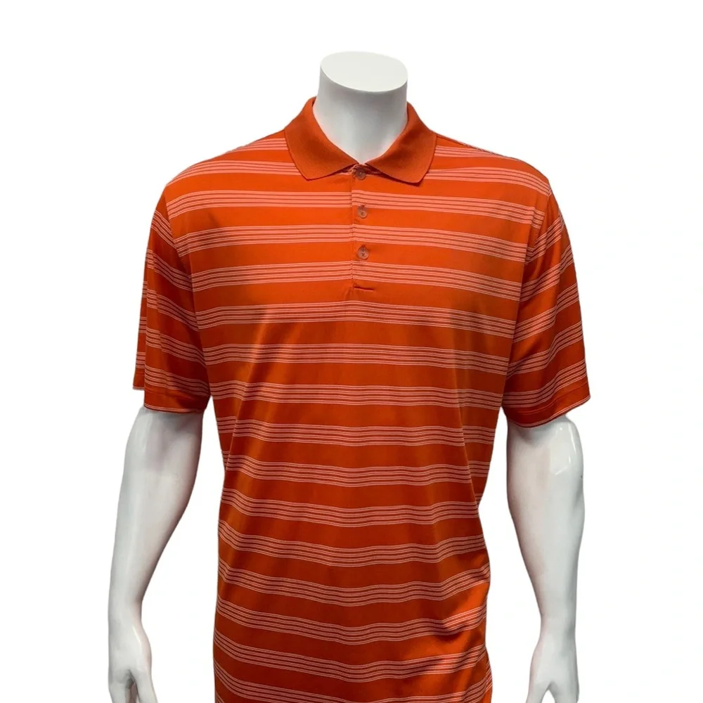 Nike Golf Dri-Fit Tour Performance Men's Orange White Striped Polo Shirt Size XL